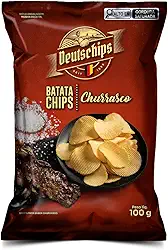 Salgadinho Batata Chips Churrasco Deutschips 100G, Batata Frita Ondulada Sabor Churrasco, Vermelho