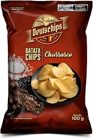 Salgadinho Batata Chips Churrasco Deutschips 100G, Batata Frita Ondulada Sabor Churrasco, Vermelho