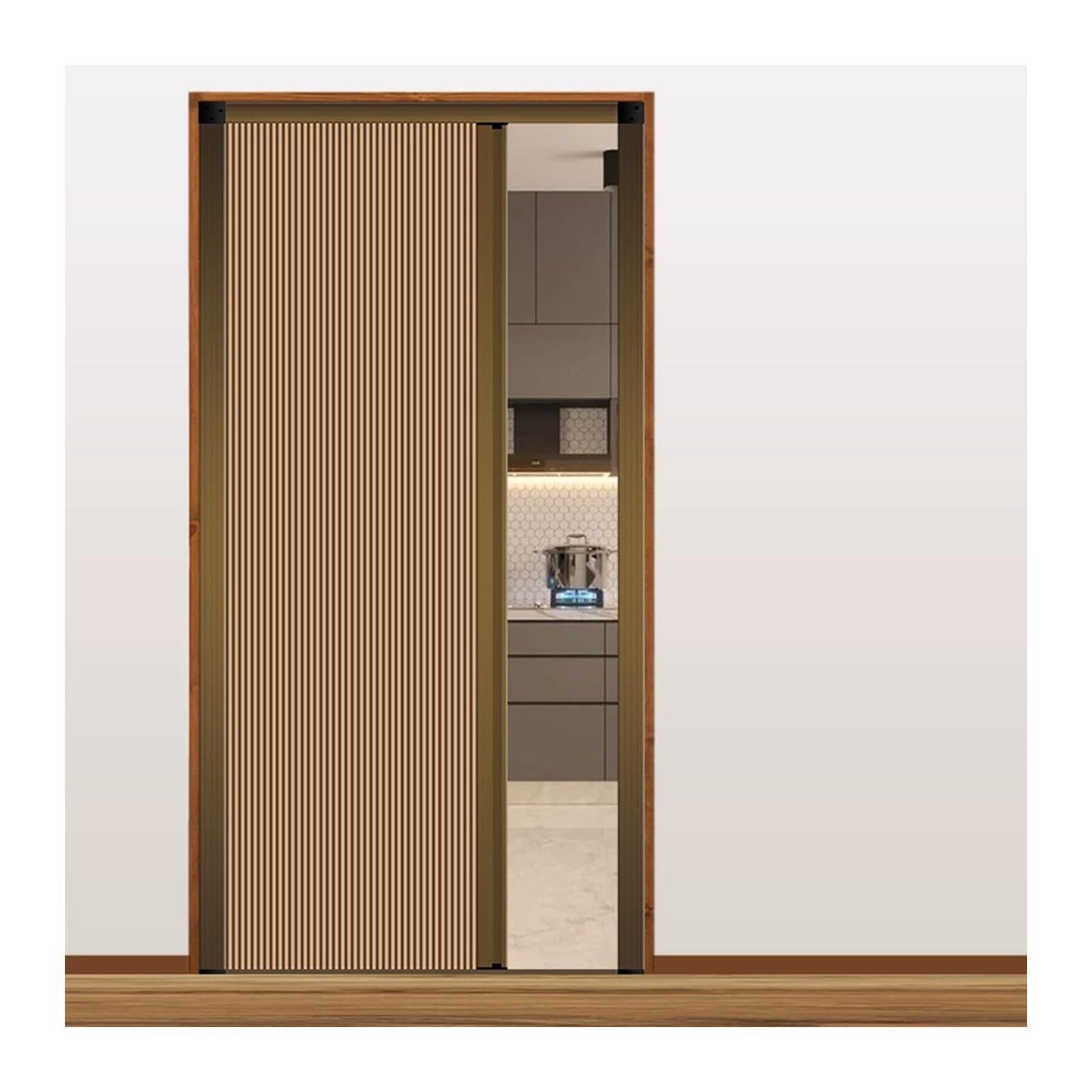 Folding Accordion Door Interior, No‑Drilling Honeycomb Fabric Privacy Door for Staircase Small Space Renter Friendly, Custom Size(Brown,81.5x213.4CM)