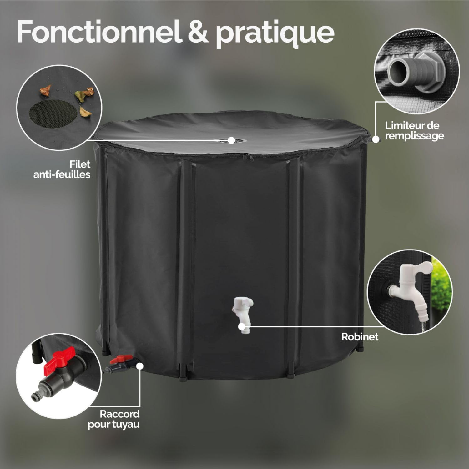 Linxor - Depósito de Agua de Lluvia Plegable - 1000 L - 2 Colores