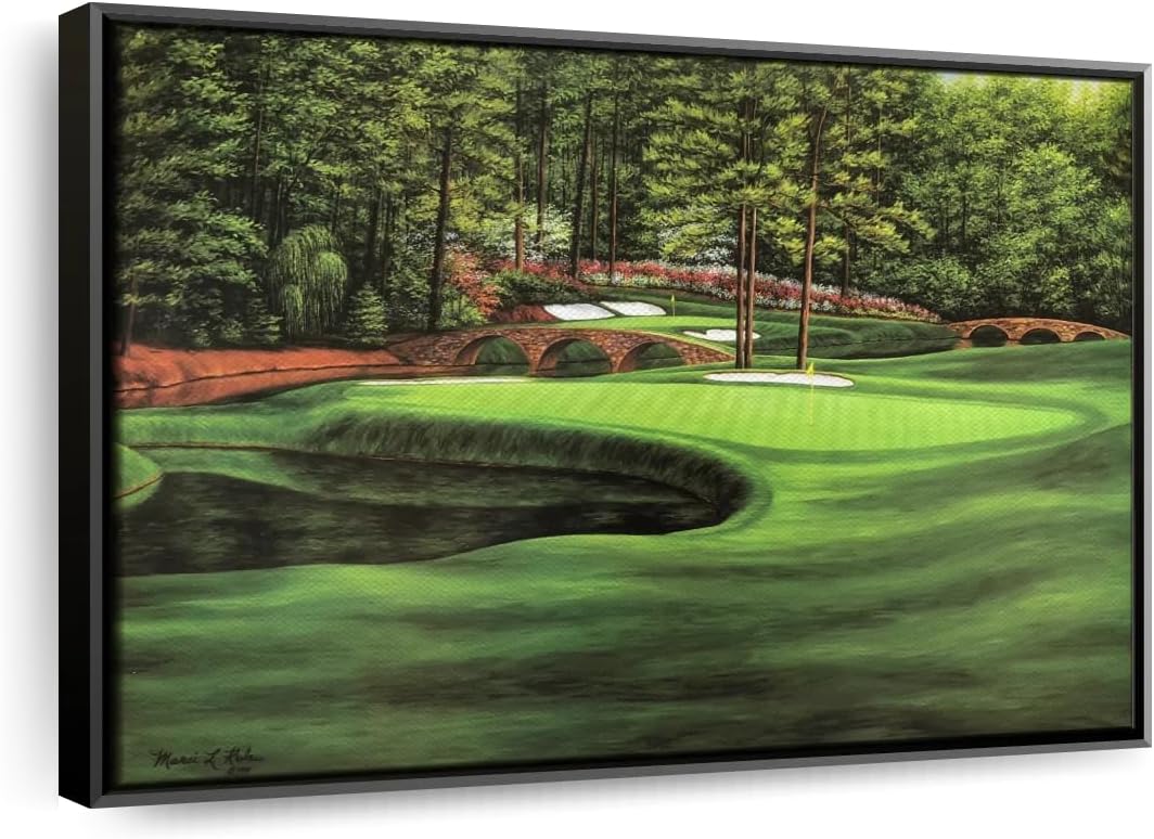 ElephantStock Augusta National 11th Hole I Wall Art - Horizontal Framed Canvas - 1-Piece Living Room Wall Decor - Painting Sports Canvas Print - Green and Brown Decor by Marci Rule - 13" X 9"