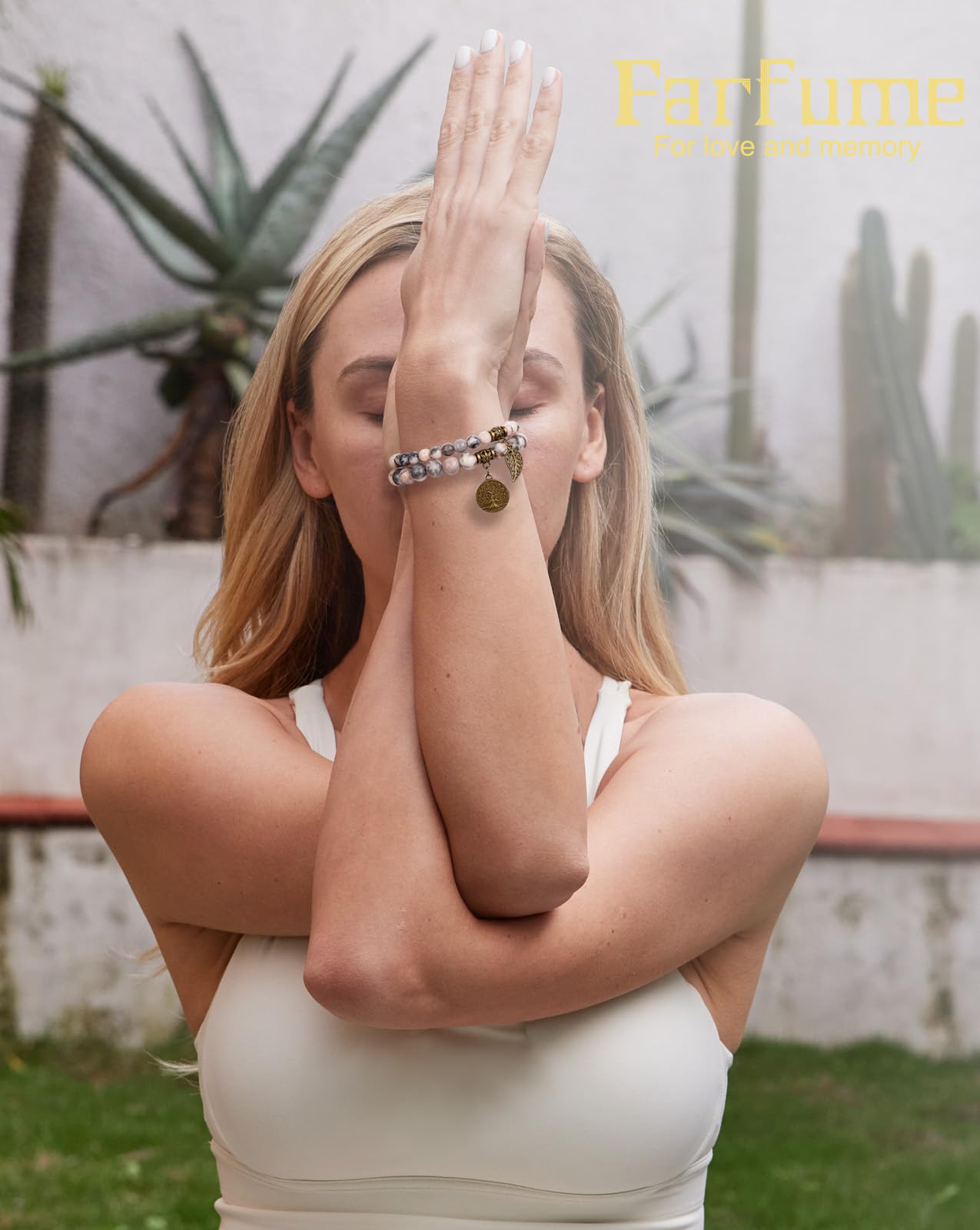 Farfume Braccialetti Chakra da donna - Bracciale con cristalli di pietre curative per donna Bracciale con pietre preziose naturali - Un set di braccialetti con doppia perla