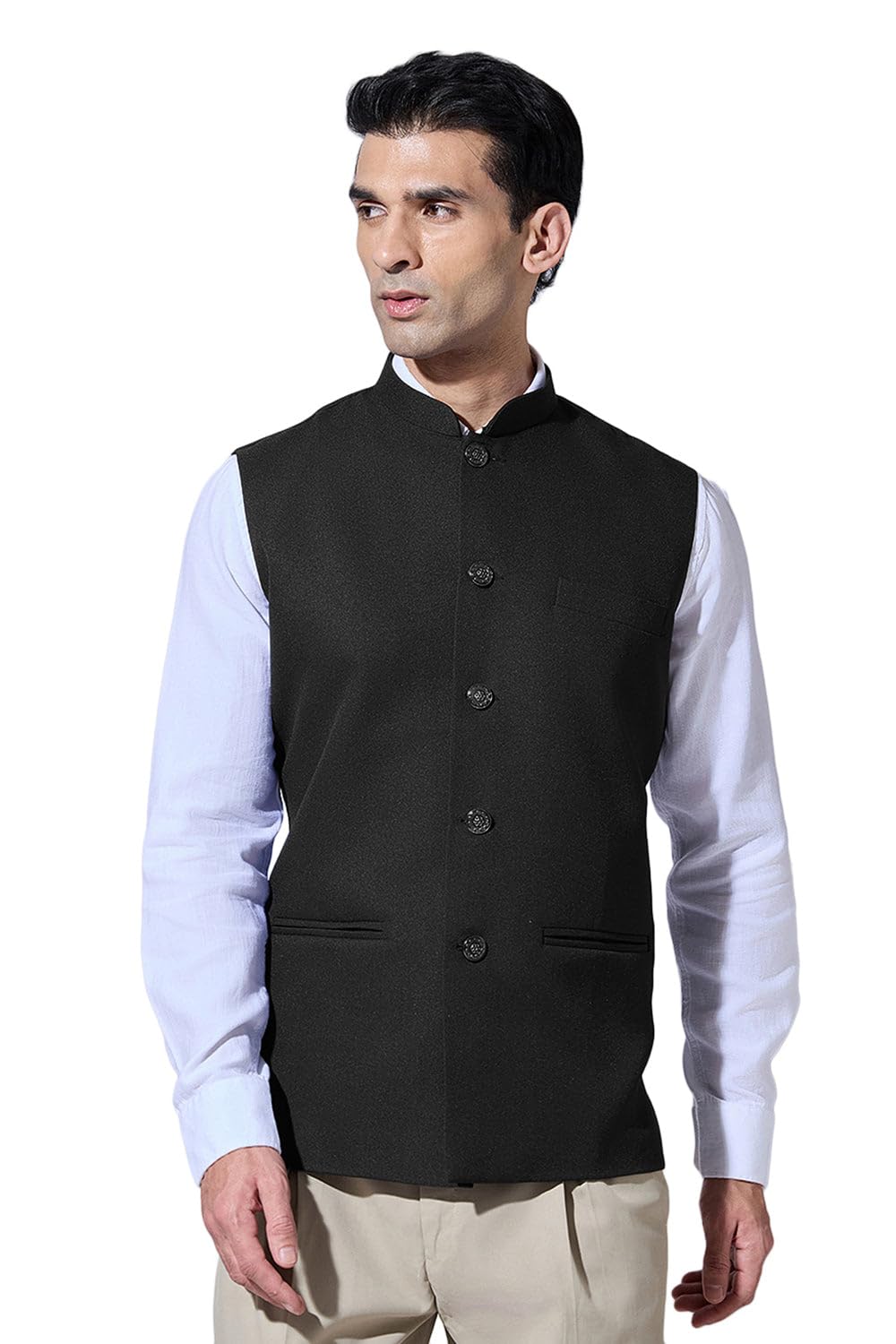 showoffff Men Solid Ethnic Nehru Jacket | Mandarin Collar Sleeveless Cotton NehruJacket for Mens | Regular Length NehruJackets for Men's-picture-24