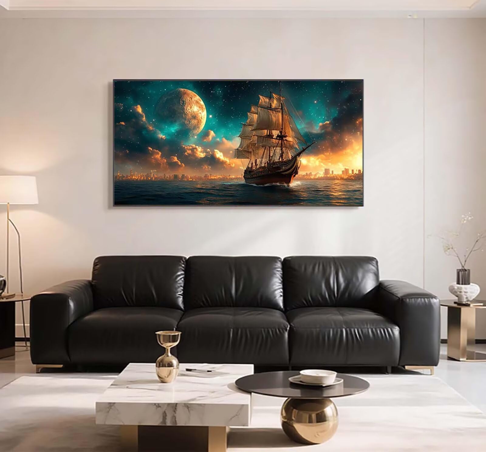 Malowanie diamentami Żaglówka, malowanie diamentami dorośli 70 x 140 cm n5w-186 | morski diament duży rozmiar kompletny zestaw, DIY pełny zestaw do haftu krzyżykowego do haftu krzyżykowego, dekoracja domu