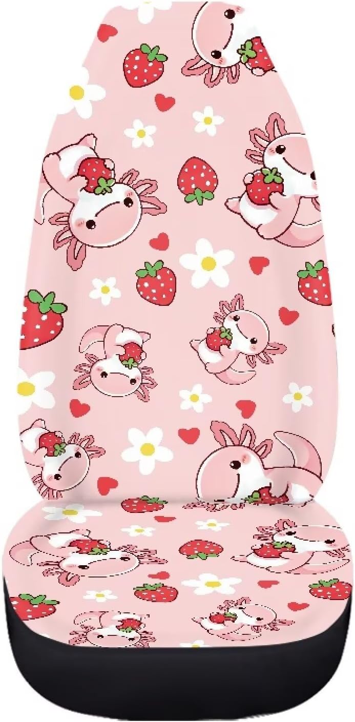Amzbeauty Soft Car Seat Cover Axolotl Strawberry Print Universal Auto Saddle Blanket Cushion Protector for Women Cute Design Vehicle Interior Accessories