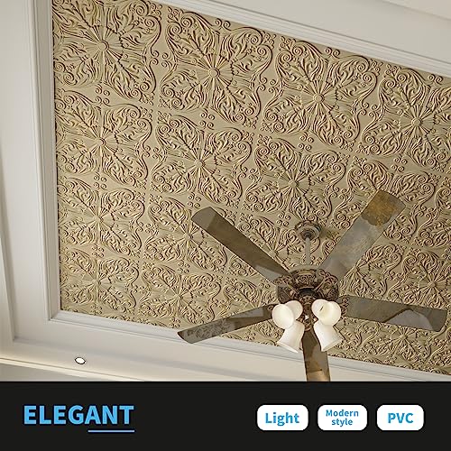 Image of Art3d Spanish Floral Drop Ceiling Tiles, 24 x 24 in, 12-Pack, Antique Gold