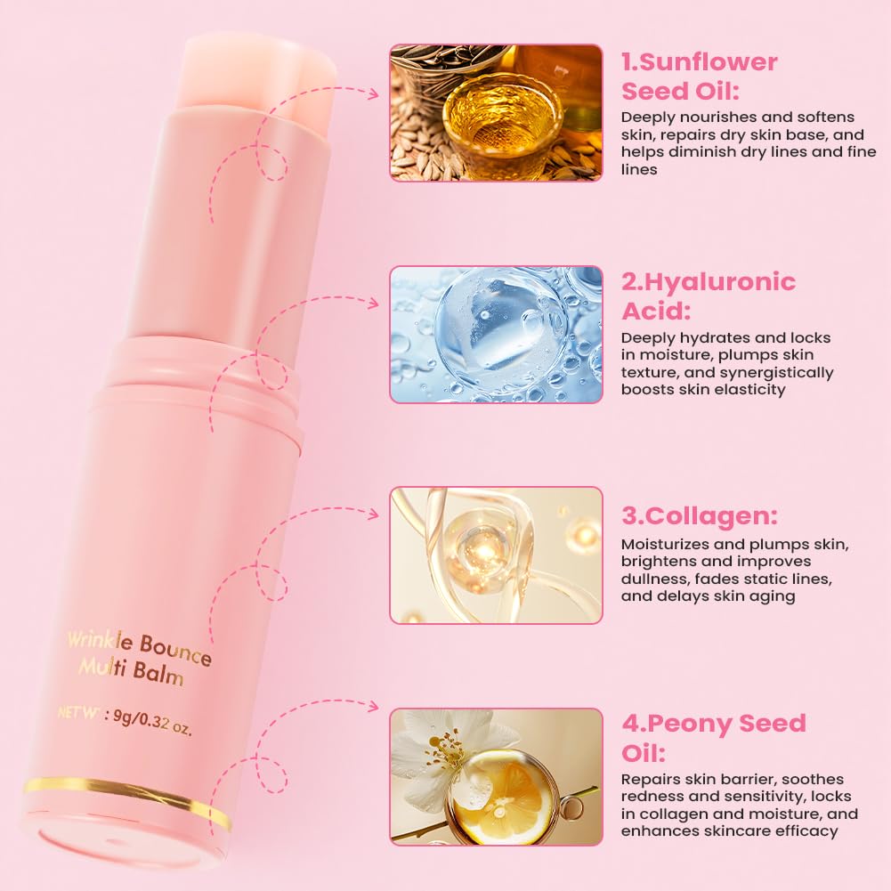 Aomig 2 Pezzi Multi Balm Stick, Calcium Stick Antirughe con Estratto di Collagene, Sticks Idratante al Collagene Per Occhi, Collo e Viso, Balsamo Anti-Età, Idratante, Antirughe