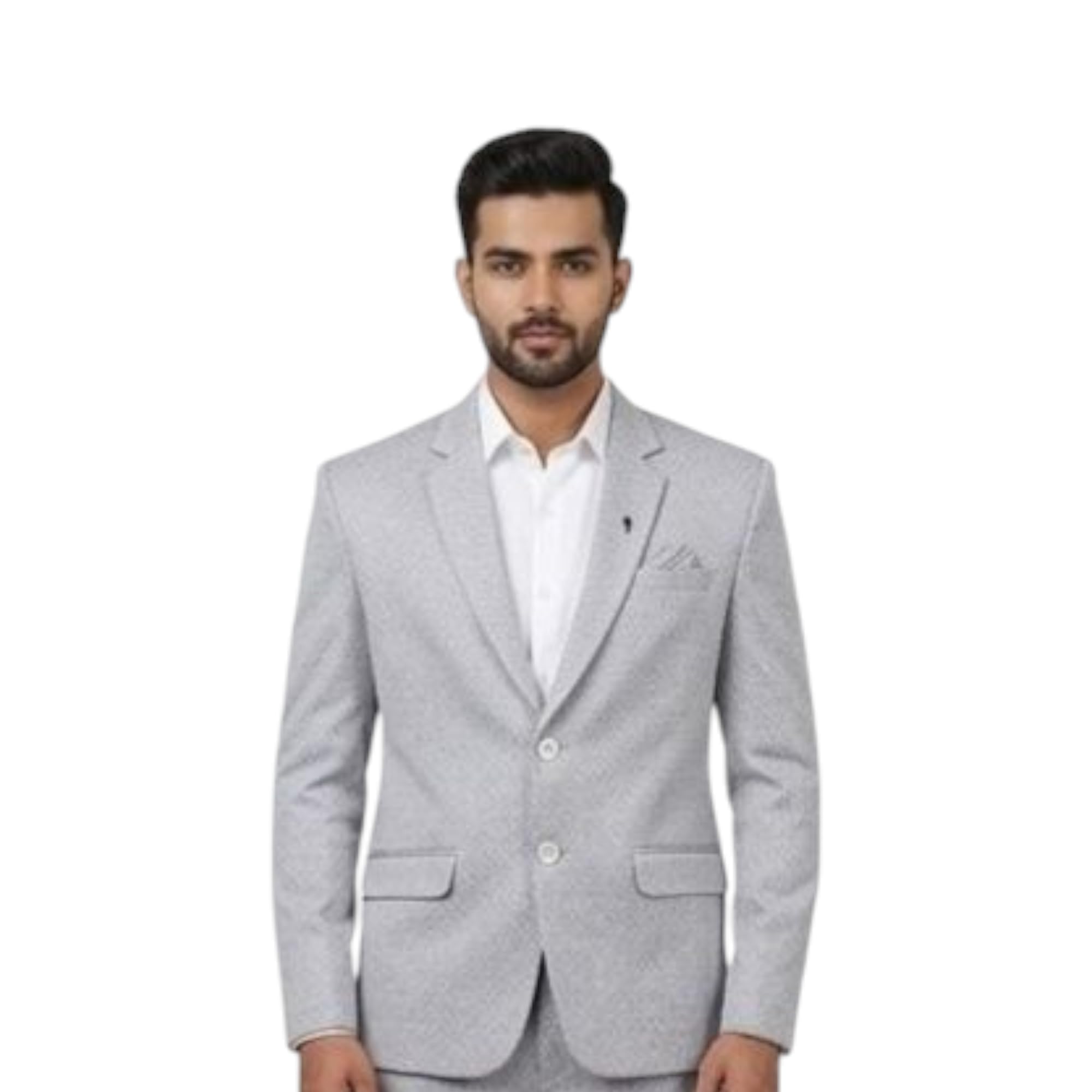 Korean Premium Blazer, Grey, Diamond Pattern, Two-Button, Slim Fit, with Pocket Square-picture-44