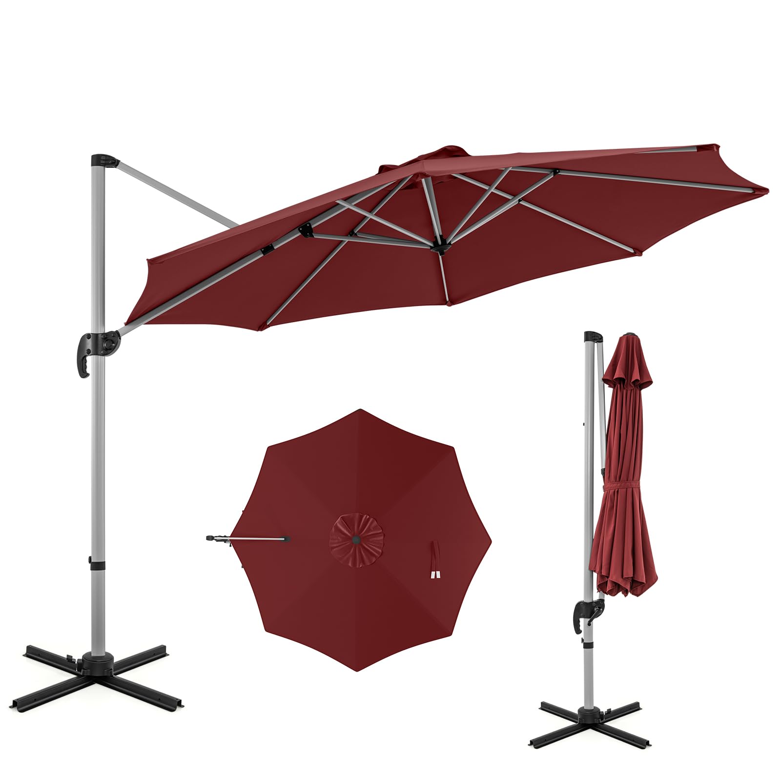 RELAX4LIFE Parasol Déporté avec Pied, Rotation à 360° (Rouge)
