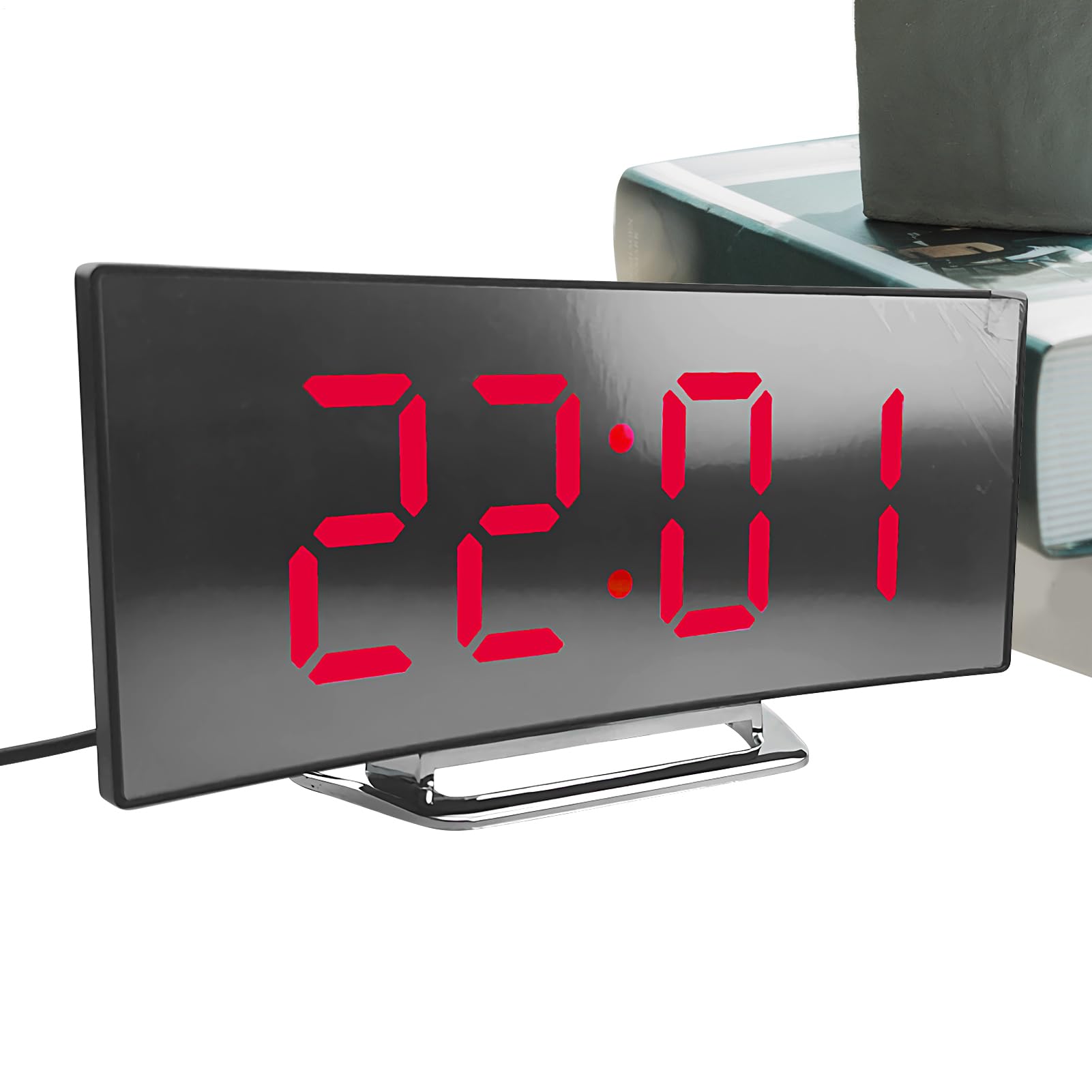 Digital Alarm Clock, LED Display Digital Clock for Bedroom, Curved Screen Silent Time Management Tool for Dorm Meditation Room Kitchen Seniors Students Garage