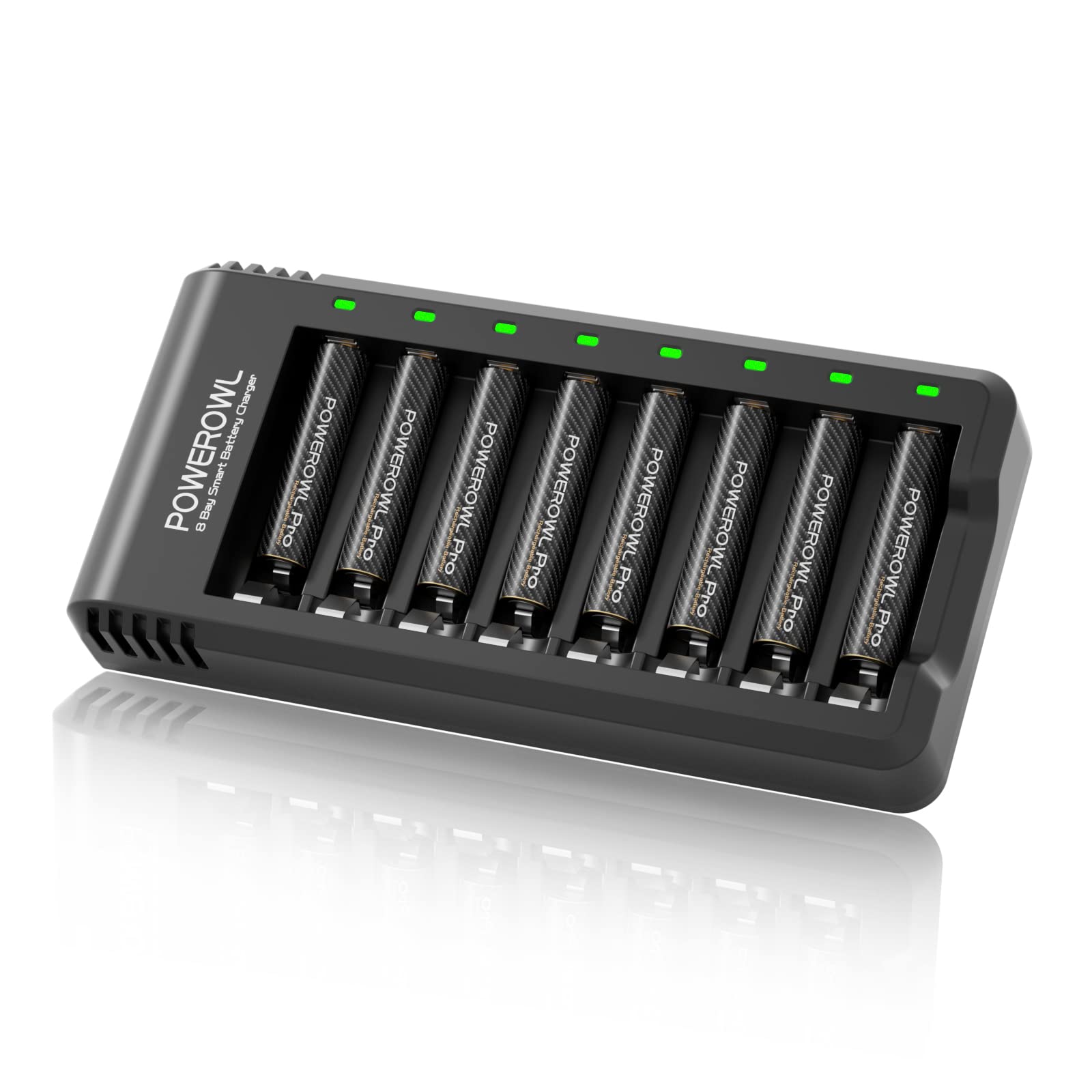 POWEROWL Batterie Ricaricabili Pro AAA Ni-MH 8 pezzi con Caricabatterie