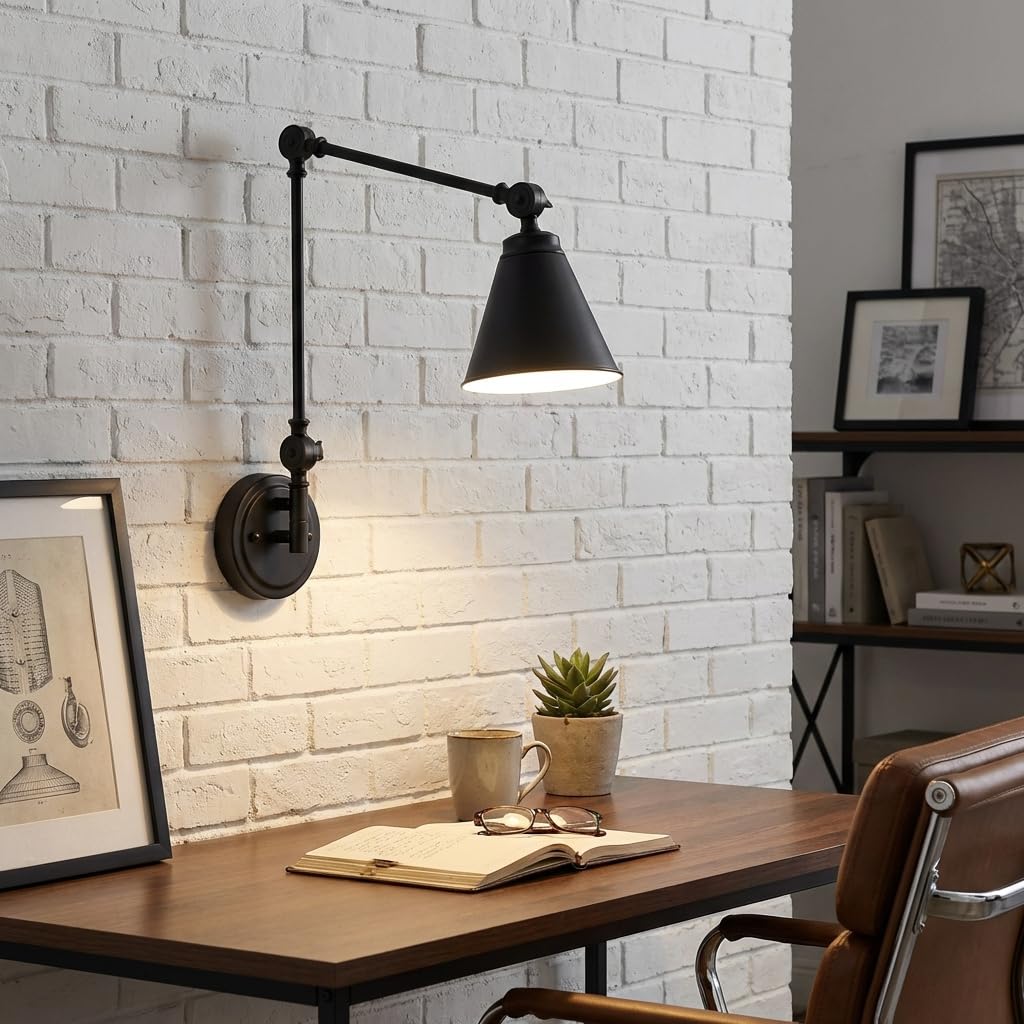 BARCELONA LED Applique da Parete Nero con Braccio Regolabile, Alluminio di Alta Qualità, Stile Classico e Moderno, Illuminazione Lusso Retrò e Industriale per Camera, Soggiorno o Ufficio