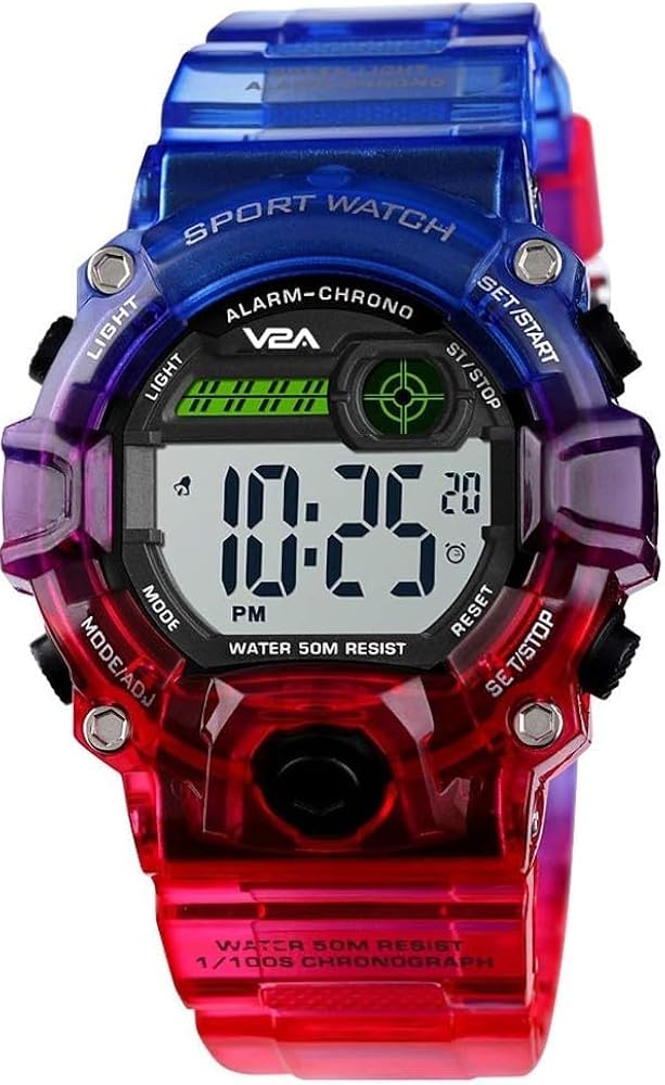 V2A Resin Digital Boy Watch (White Dial Red & Blue Colored Strap