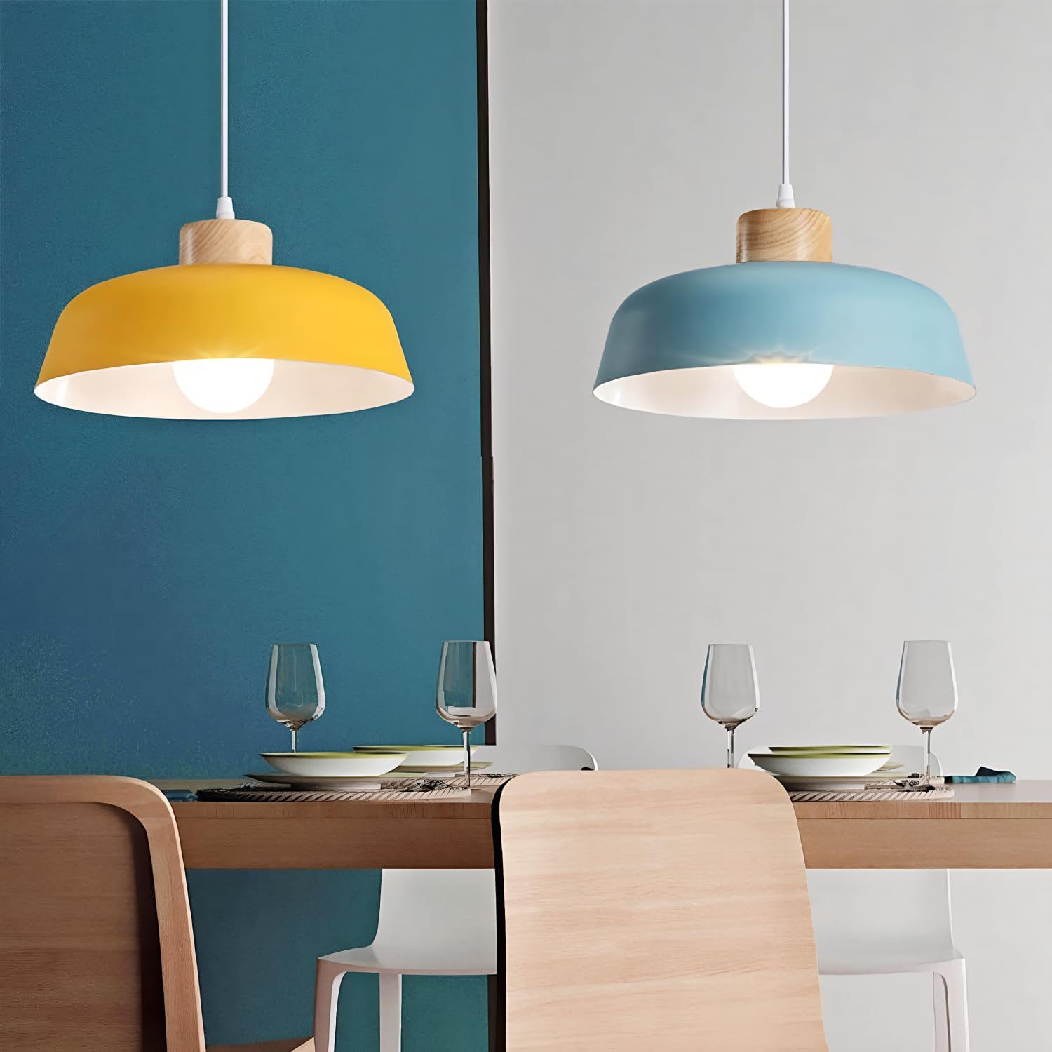 EKSED Lampada A Sospensione Rotonda In Metallo Color Macaron, Design Moderno Per Cucina E Sala Da Pranzo, Diametro 30 Cm, Attacco E27