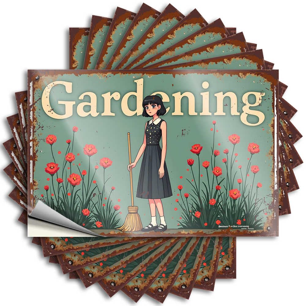 Bumper Rustic Custom Stickers, Case Waterproof Vintage Gardening Sign with Girl and Red Flowers for Hydro Flask | Small Vinyl Decals for Interesting Holiday Gift(8X12CM)