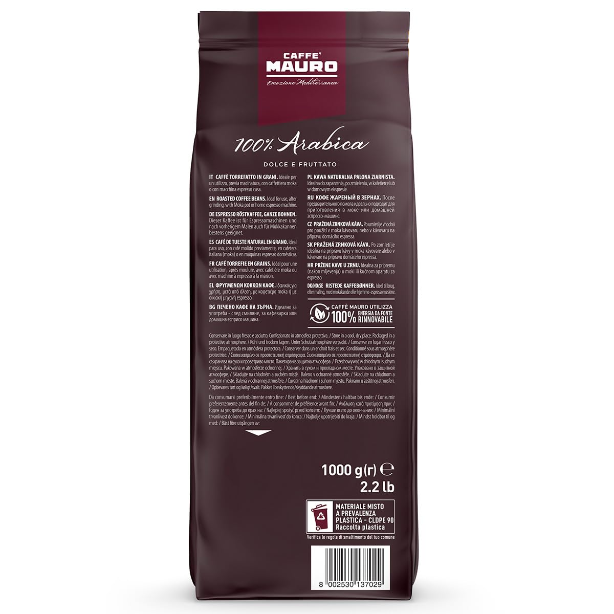 Caffè Mauro Torrefazione Cafè En Grano 1 kg Mezcla 100% Arabica Intensitad 5/10 Made In Italy