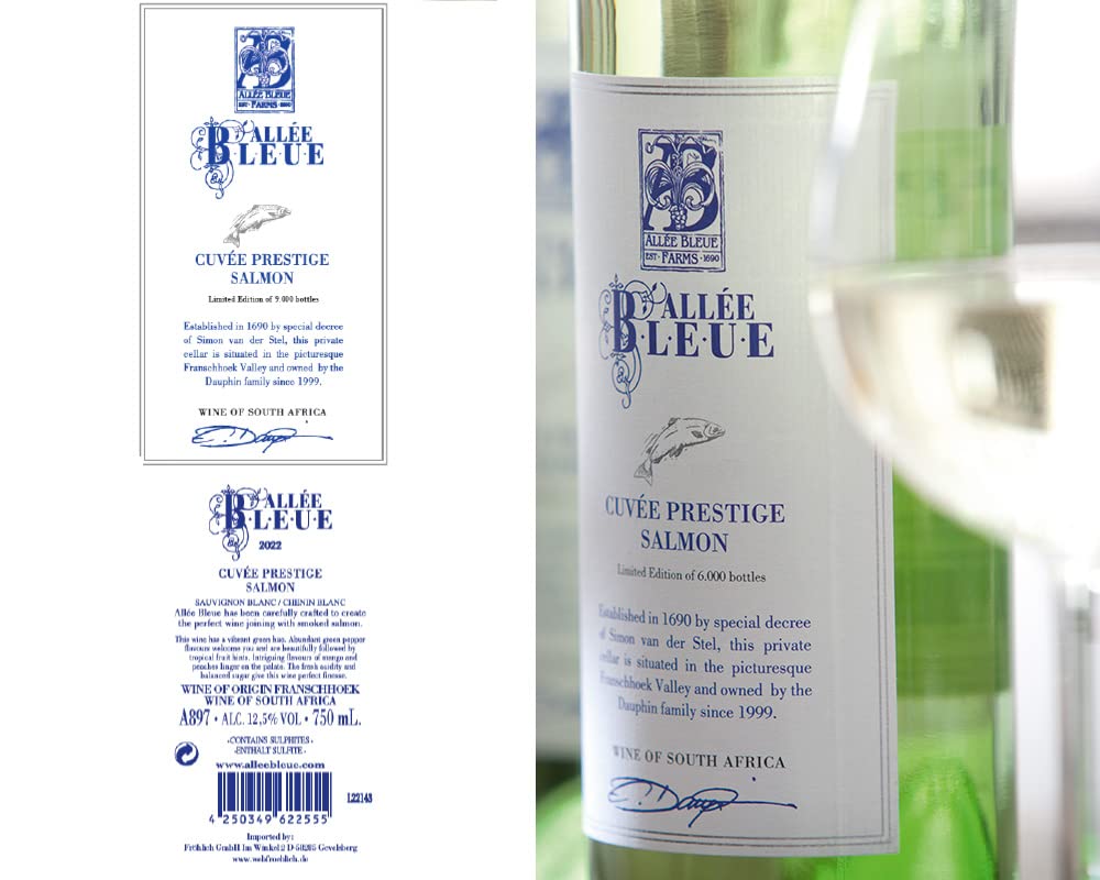 6 Flaschen Allée Bleue DER WEISSWEIN ZUM LACHS Sauvignon Blanc Chenin Wein trocken Südafrika