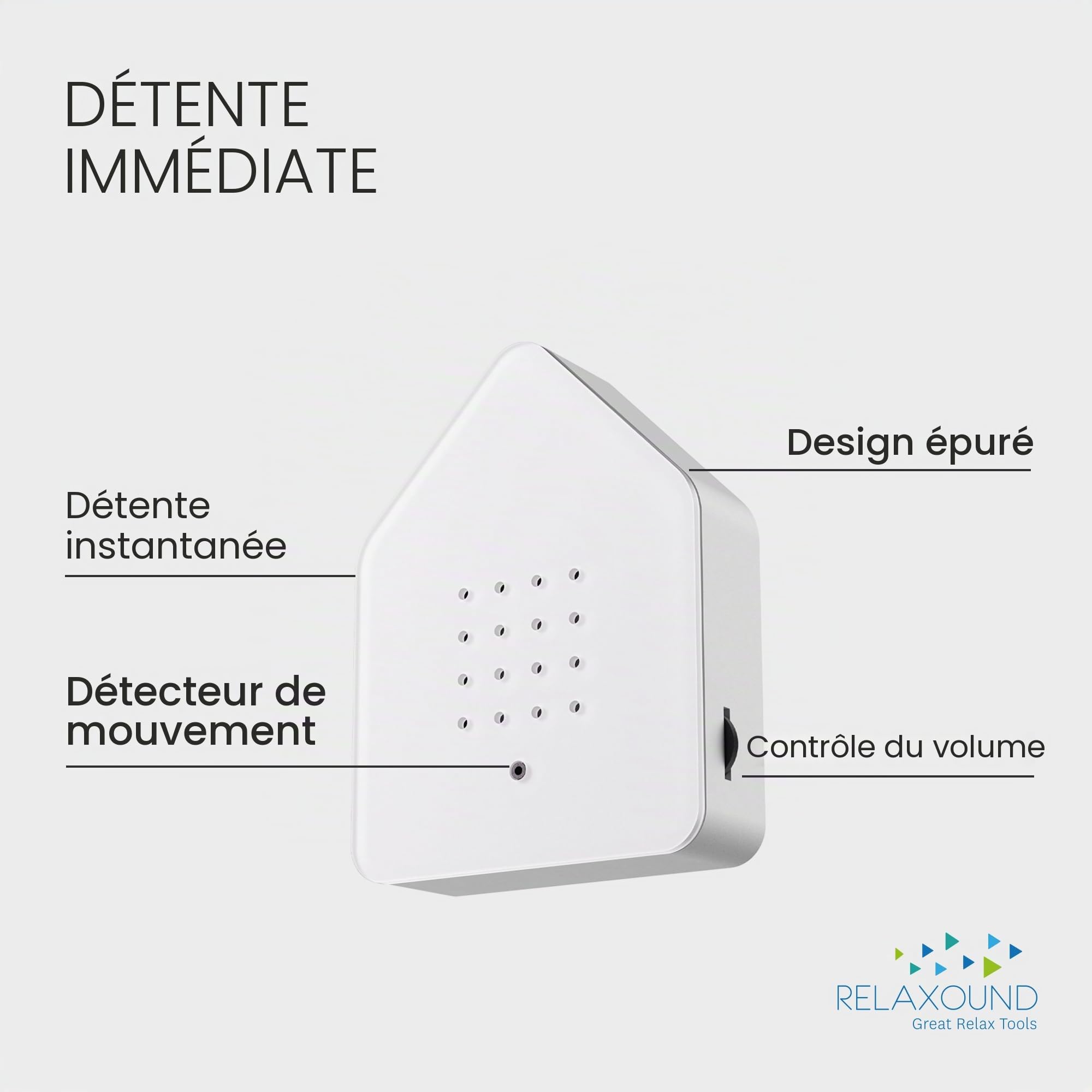 RELAXOUND Zwitscherbox – Capteur de mouvement, Sons d’oiseaux apaisants pour relaxation et ambiance, Blanc, 11 x 12 x 3 cm, Batterie incluse
