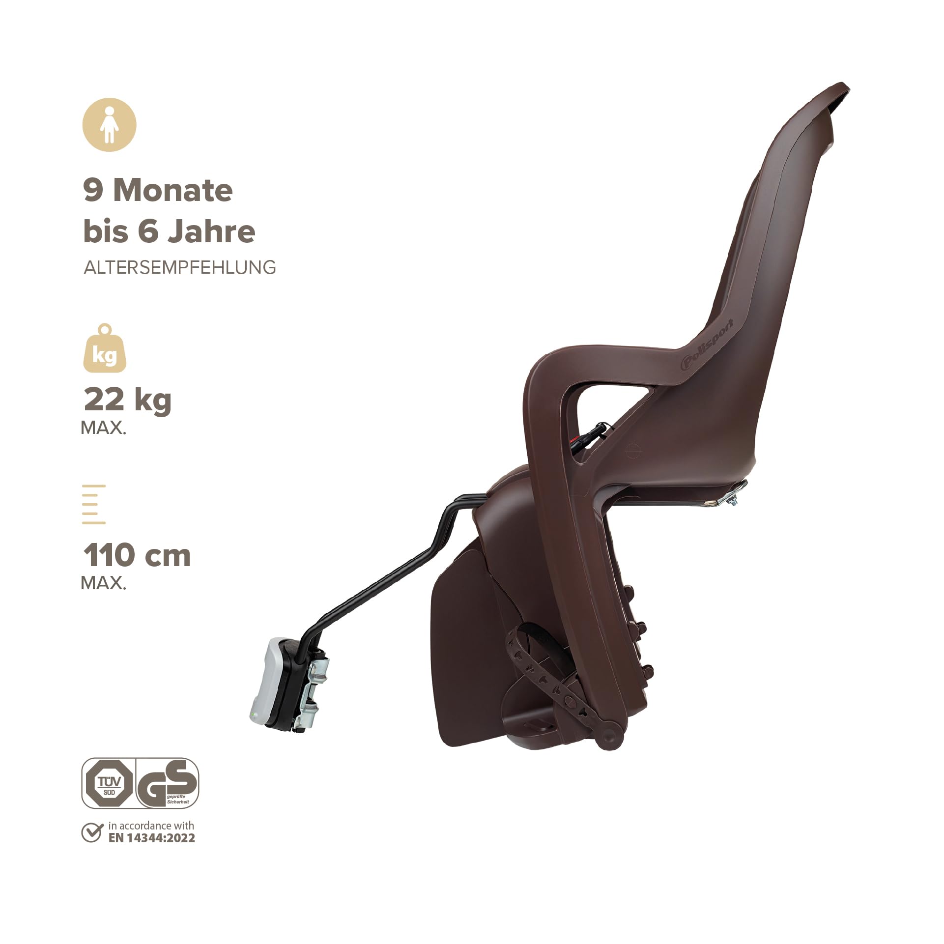 POLISPORT Groovy Maxi 29″ – Kinderfahrradsitz Hinten Für Fahrrad, Rahmenmontage, 9 Monate–6 Jahre, Max 22 Kg, 29″ Räder, Kleine Rahmen