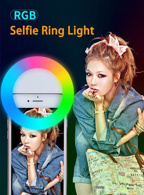 Image of ZETY RGB Selfie Ring Light for iPhone Clip on Ring Light for Computer Laptop Circle Selfie Light Ring LED Zoom Light for Phone Photography Camera Video Girl Make up Lights Rechargeable - (Black)