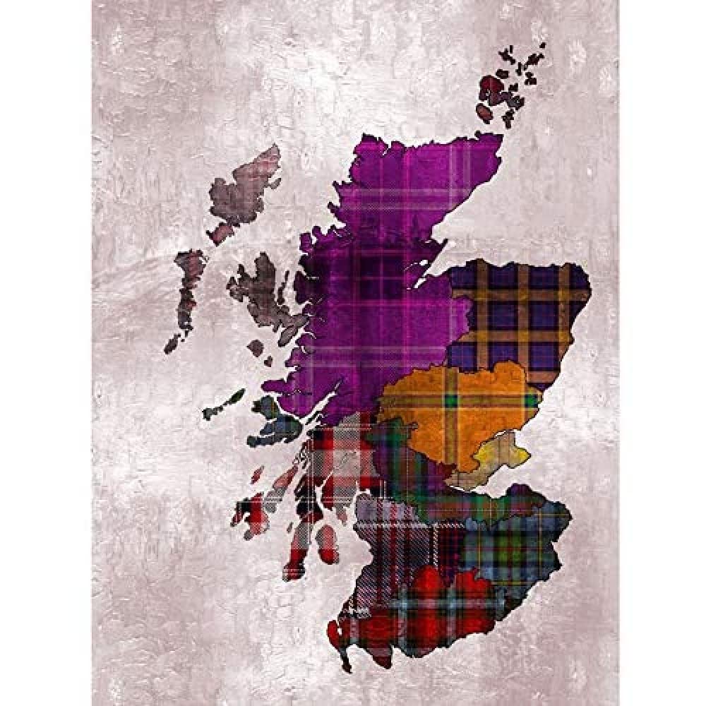 Wee Blue Coo Scotland Map Tartan Regions Unframed Art Print Poster Wall Decor 12X16 Inch
