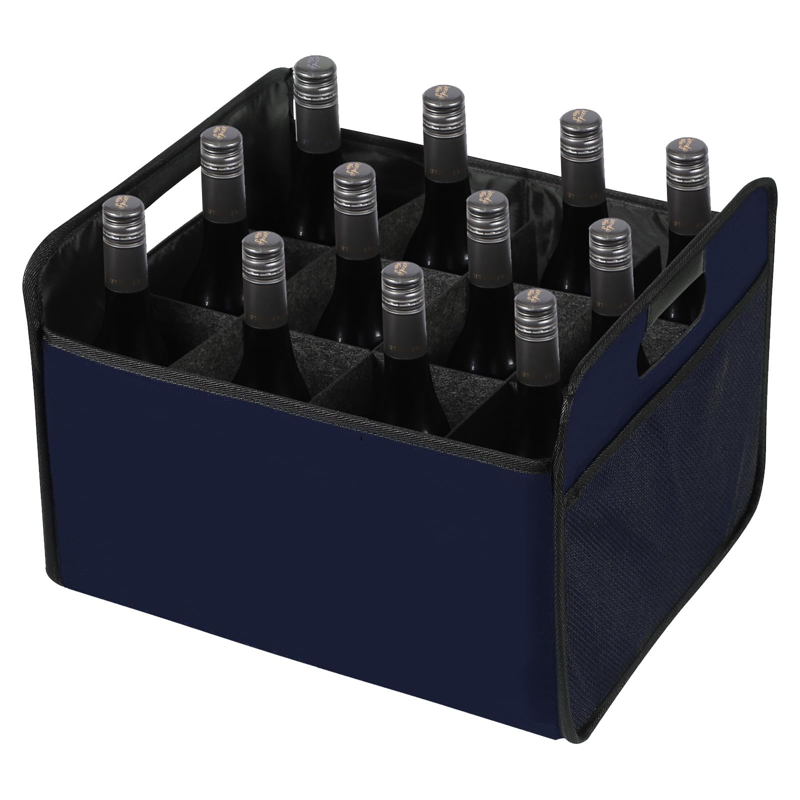 LITLANDSTAR Bottle Carrier with 12 Bottles, Felt Bottle Bag, Reusable Tote Bag with Dividers for Party, Travel, Picnic, 38 cm x 32 cm x 28 cm (Dark Blue)