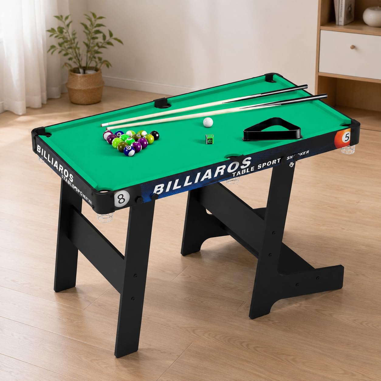 Mesa Billar Plegable, Billar Madera para Adultos y Niños, Mesa Pool Indoor con Accesorios, Diseño Compacto
