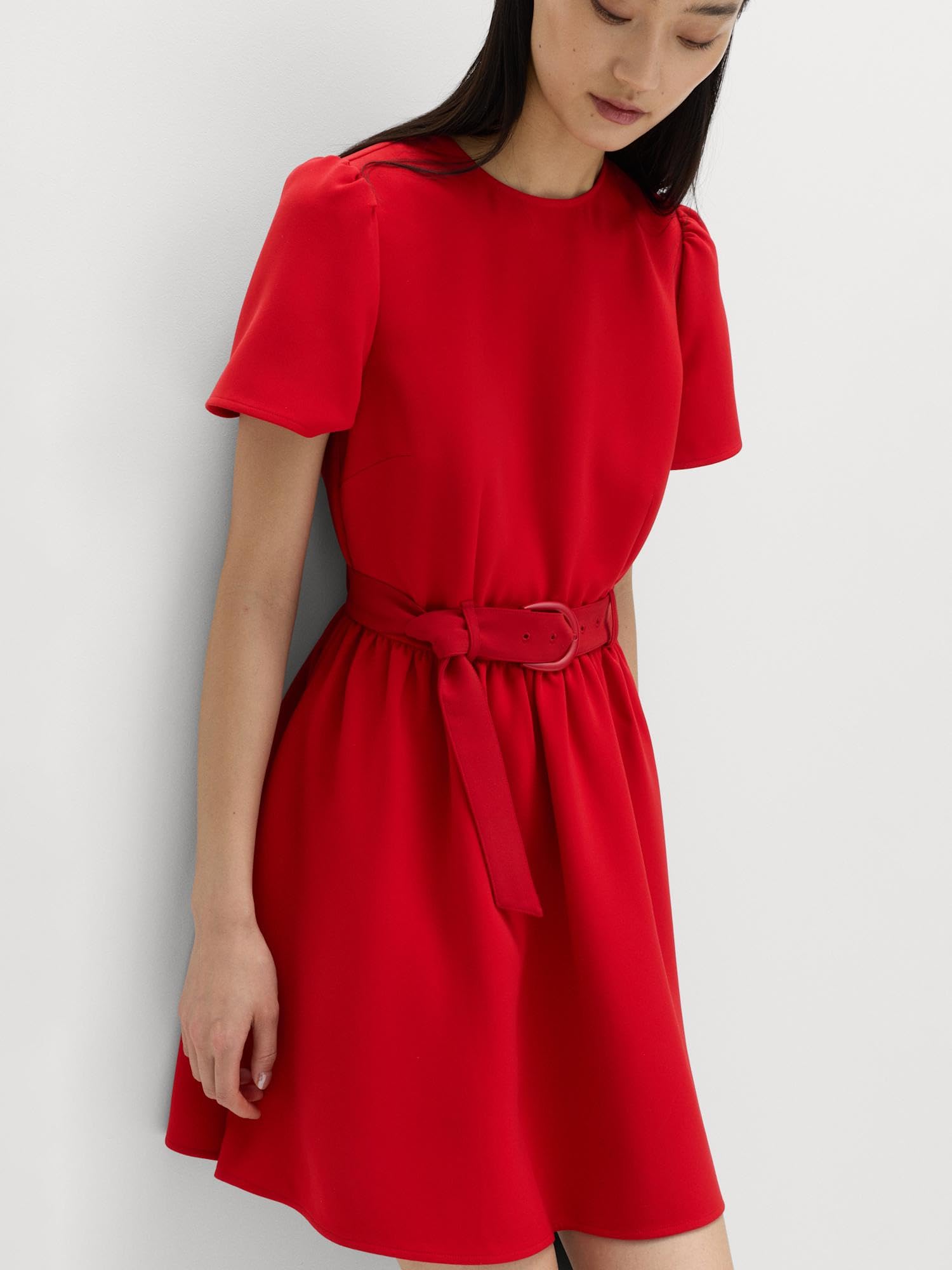 Marks & Spencer Abito Skater Mini con Maniche a Sbuffo e Cintura