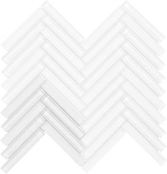 Modket TDH517MG-S Sample White Crystal Glass Herringbone Modern Mosaic Tile Backsplash Kitchen Bath Bathroom Shower Interior Wall
