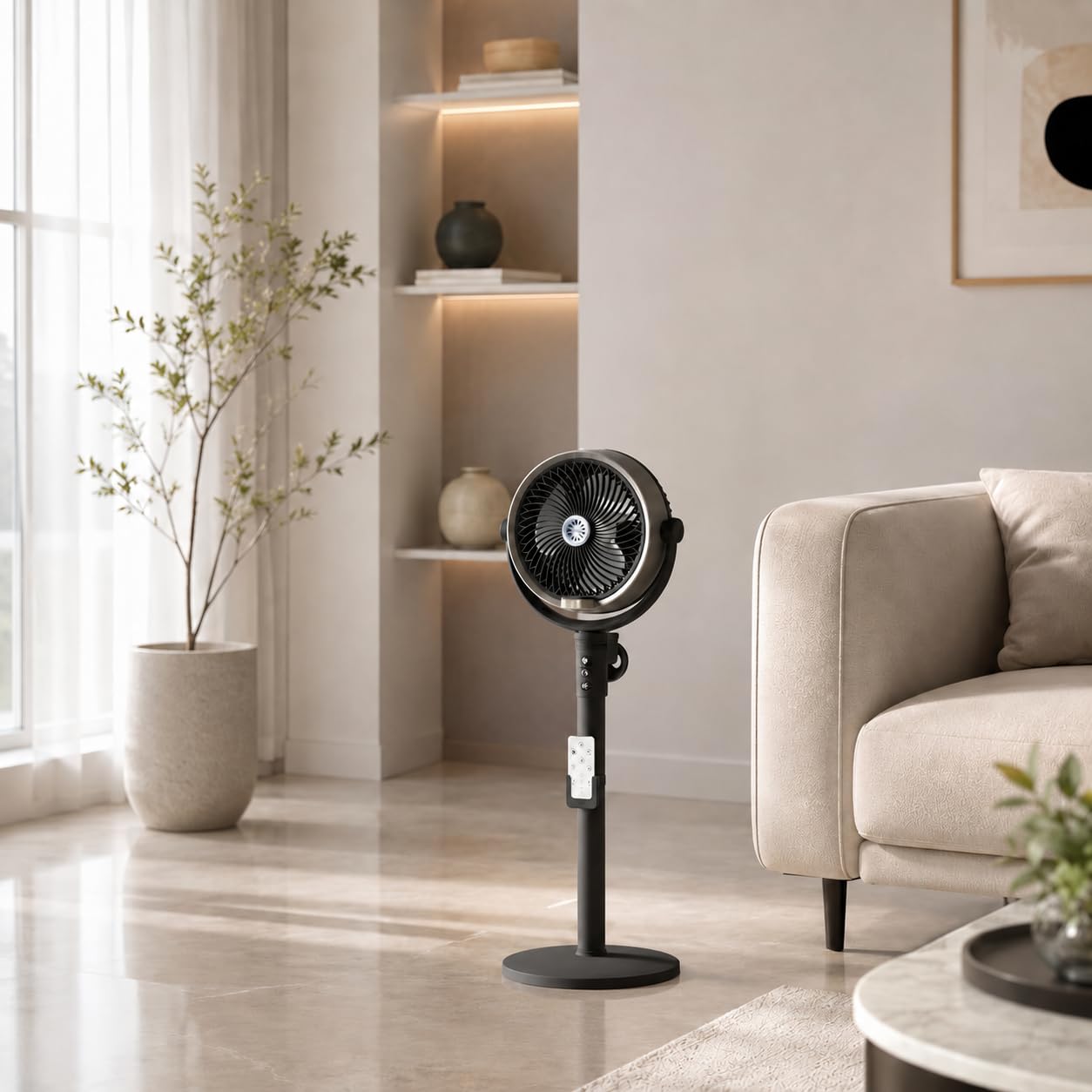 One94Store Humidification Floor Fan, Portable USB & Battery Operated Rechargeable Mist Fan with Smart Remote Control, 4000mAh Battery, 2500 RPM, 4 Speed Modes, 150° Swing, Up to 2H Runtime Black-image-26