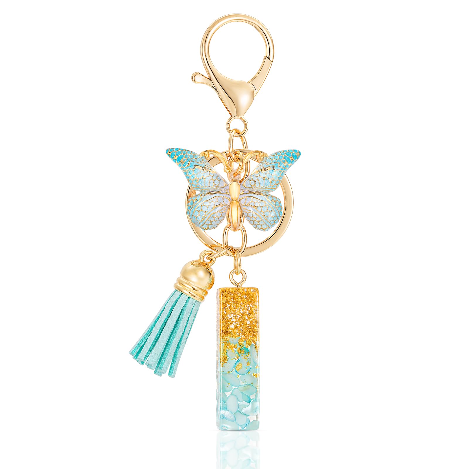 MWOOT Letter Keychain Iniziale Portachiavi Lettera V Resina,Alfabeto Keyring Charm con Ciondolo a Forma Nappe Farfalla