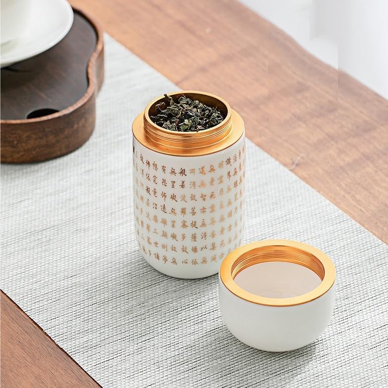 SONGCHAO Sugar Jar Small Portable Tea Can Sealed Can Ceramic Storage Can Chinese Style Creative Tea Can Tea Canister