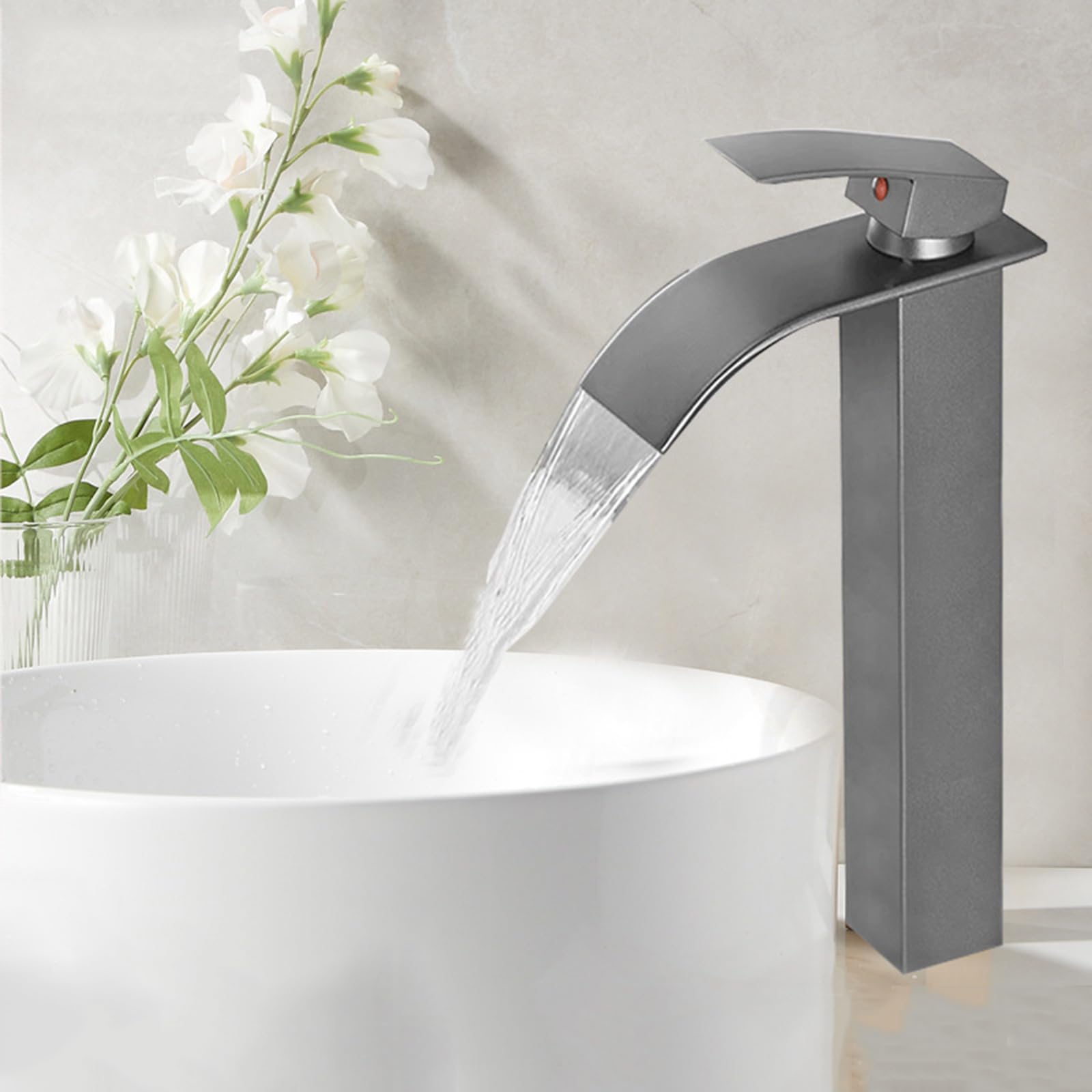 HCFYAUIS Tall Basin Mixer Tap Waterfall Single Hole Heating & Cooling Countertop Washbasin Mixer Tap G1/2 Single Lever,Grey