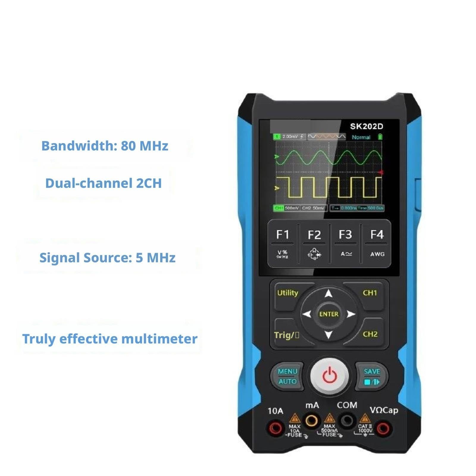 Osciloscopio Digital Multímetro Digital 3 en 1 Generador de señal osciloscopio 80MHz 200MSa/s 6000 Cuentas True RMS