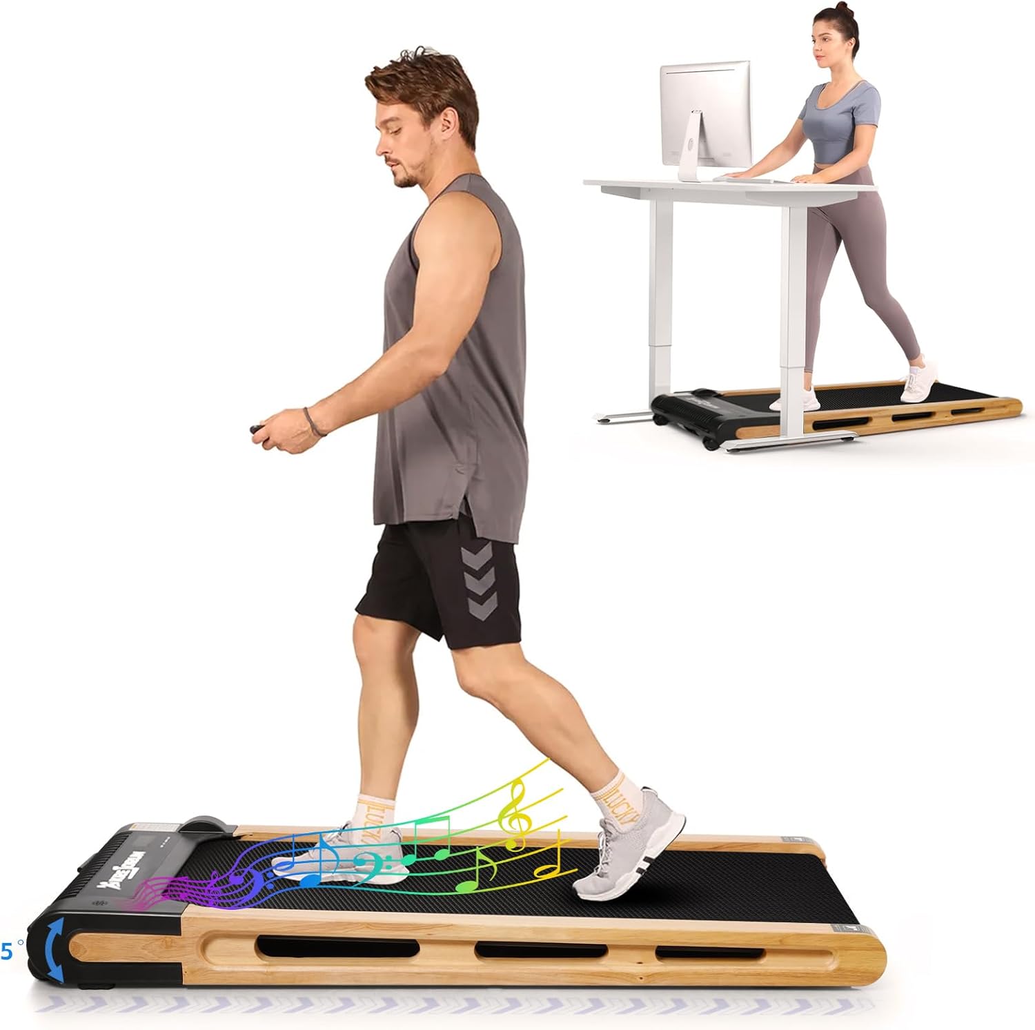 SoarFlash Home Under Desk Treadmill, 2.5HP Low Noise Walking Pad Running Machine with Bluetooth Speaker, Remote Control for Office, Lightweight Portable Desk Treadmill Installation Free