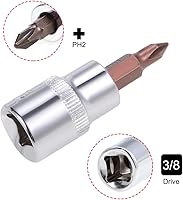 Vista 3 de uxcell 3/8" Drive x PH2 Phillips Bit Socket, S2 Brocas de acero, CR-V Sockets 1.890 in Longitud (solo para uso manual), 3 piezas