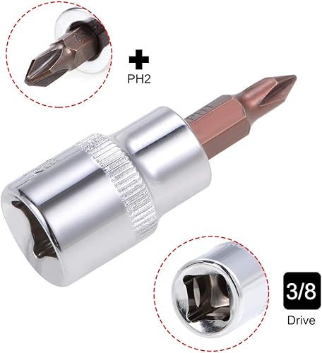 Miniatura 3 de uxcell 38" Drive x PH2 Phillips Bit Socket, S2 Brocas de acero, CR-V Sockets 1.890 in Longitud (solo para uso manual), 3 piezas