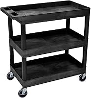 Luxor EC111-B Heavy Duty 3-Shelf Plastic Utility Cart, 32x18 Rolling Tub, 400 lbs Capacity, Ergonomic Handle, Black