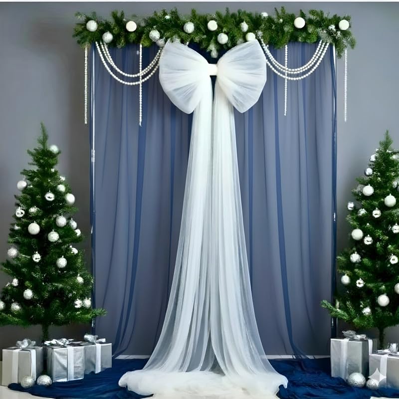 Image of Shimmers 5 Pc Decoration Kit with Blue & White Net Curtains (4x8 FT), Fairy String, 2 Hooks for Birthday, Anniversary, Party Backdrop, Photo Booth & Home Decoration Setup