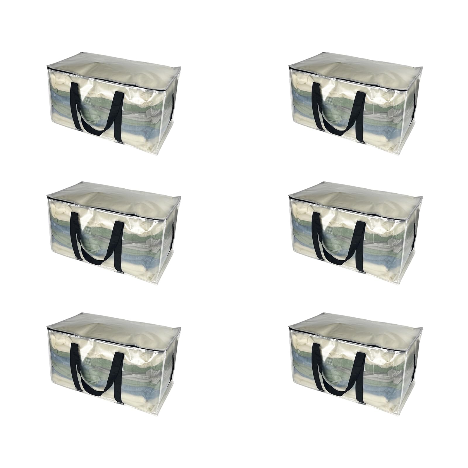 Msioytog Silver Gray Of 6 Foldable Moving Bags With Reinforced Handles For Home Relocation And Compact Storage Closet