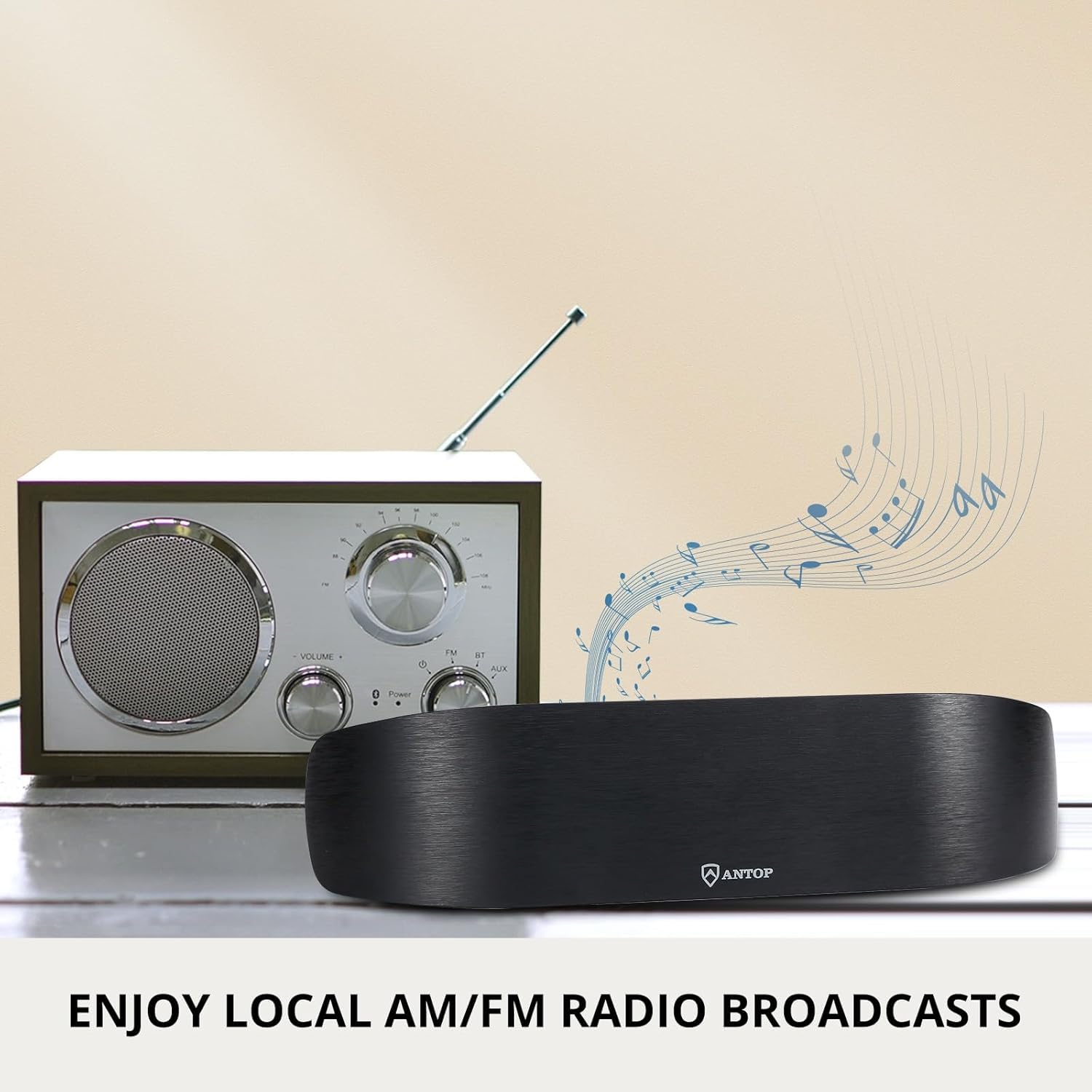 Antop Antenne FM pour récepteur stéréo intérieur, antenne radio FM multidirectionnelle 75 Ohm pour récepteur stéréo AV audio vidéo maison AT-217FM
