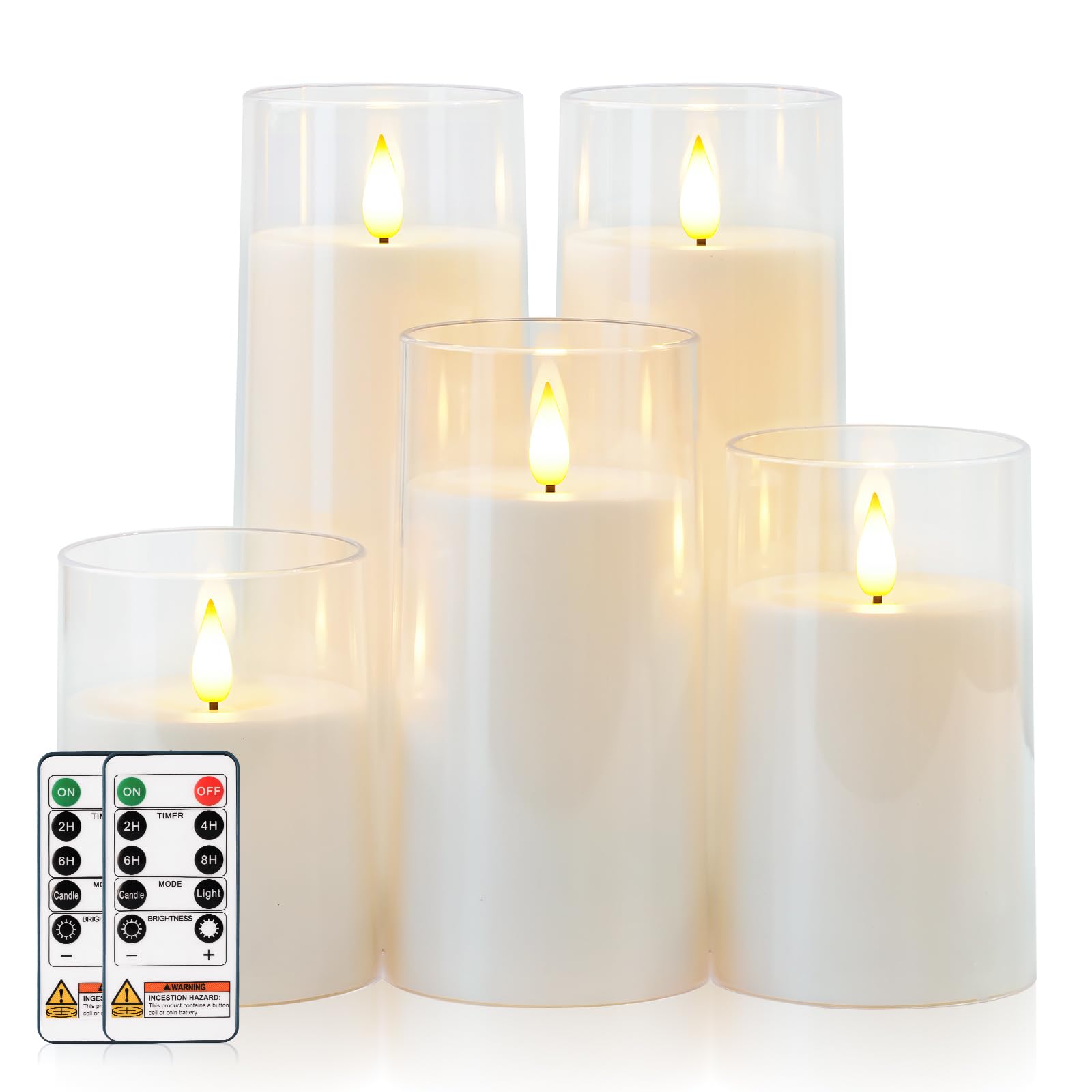 AMAGIC Flameless Candles with Transparent Acrylic Shell, White, Set of 5