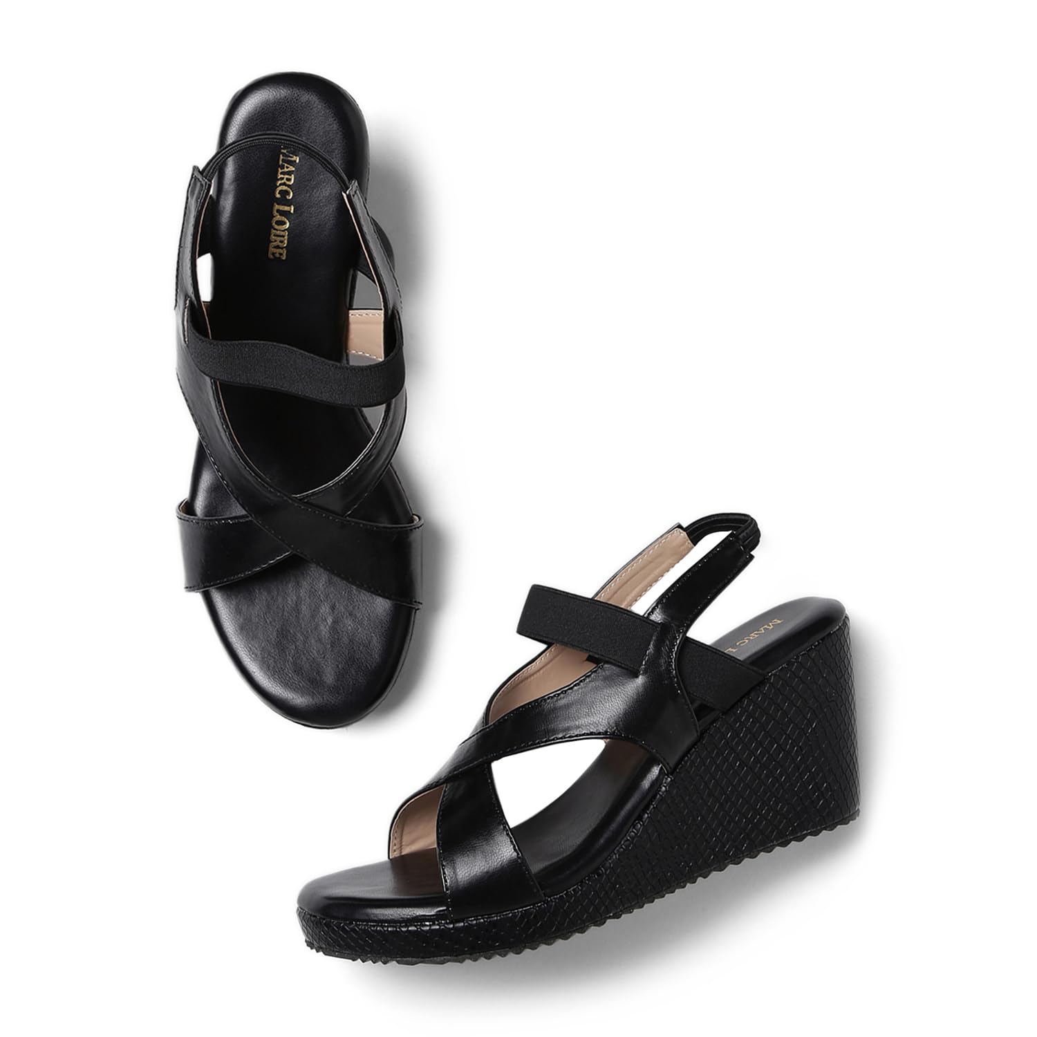 Marc Loire Womens Fashion Open Toe, High Heel, Slip-On Wedge Sandals with Double Straps (Black, numeric_4) (B0CD453QJ4) Amazon Price History, Amazon Price Tracker