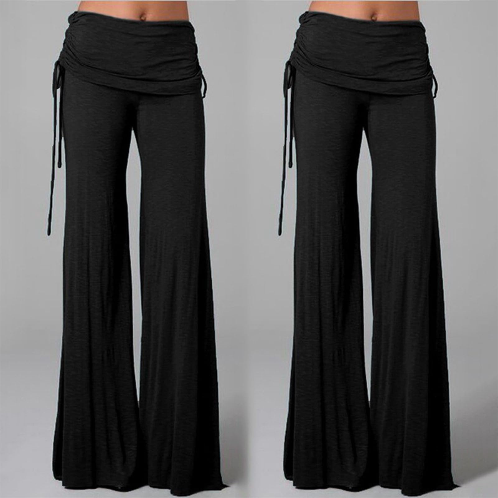 Pantaloni sportivi da donna, con cintura, tinta unita, pantaloni da yoga, gamba dritta, bootcut, pantaloni da allenamento pieghevoli a gamba larga, leggings elasticizzati a zampa larga, pantaloni da