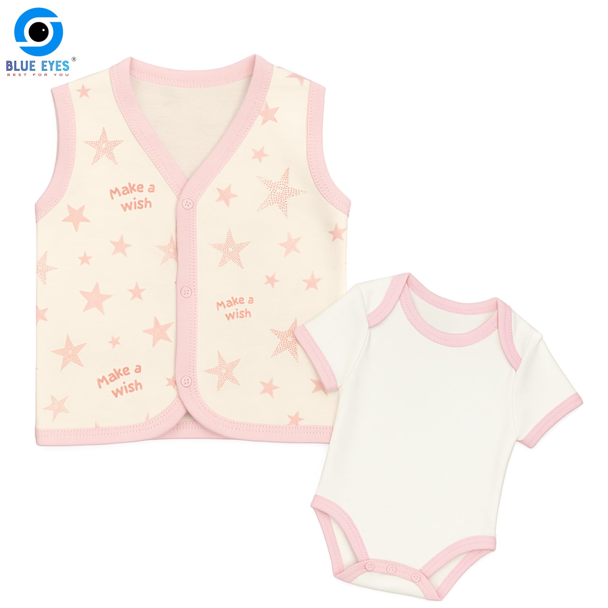 Blue Eyes Set de regalo para recién nacidos, 100 % algodón natural, equipamiento inicial, ropa unisex, set de regalo para bebés de 0 a 4 meses, 10 piezas (estrella rosa)