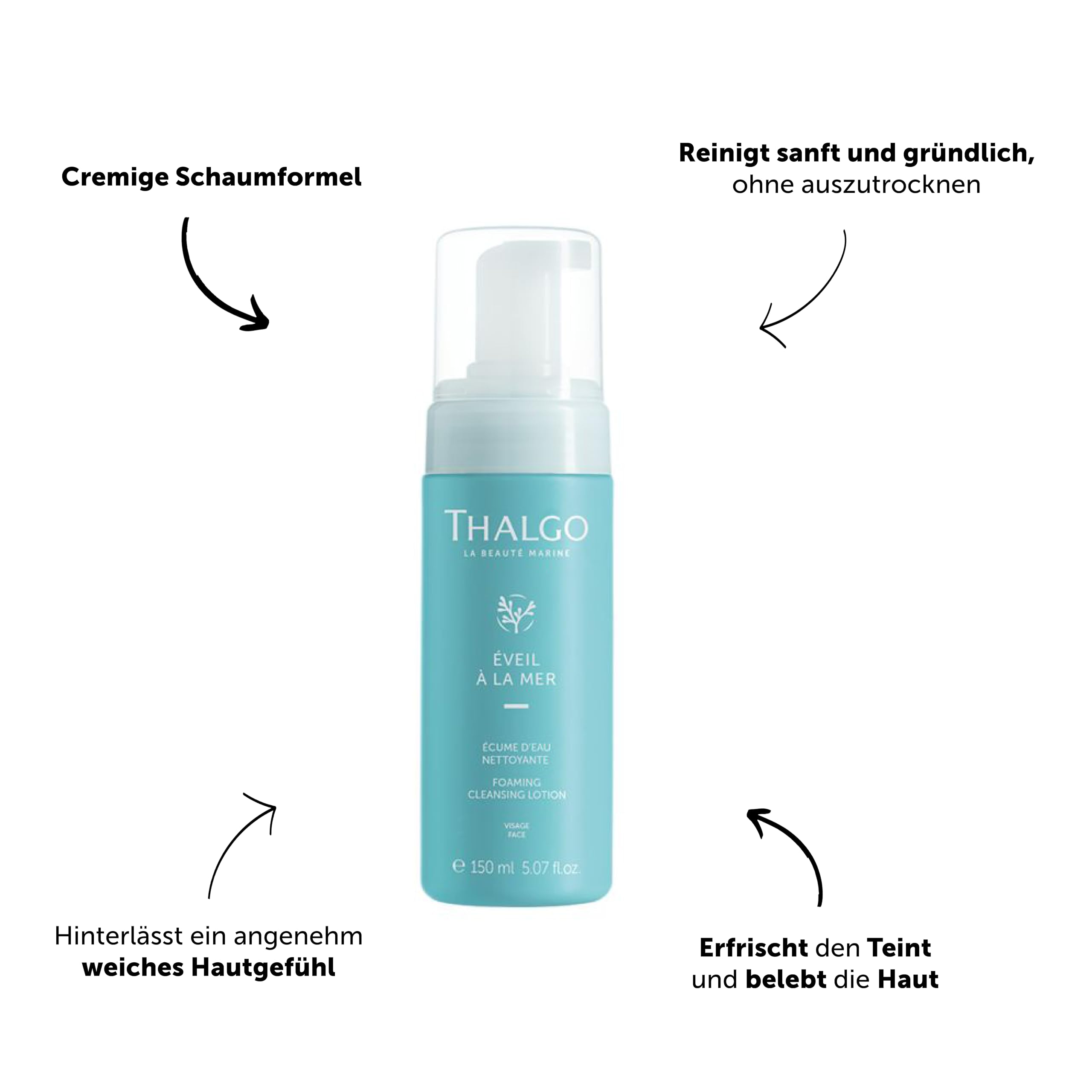 THALGO Éveil à la Mer Meeres-Reinigungsschaum 150 ml – Sanfte Gesichtsreinigung mit Meeresalgen & Aloe Vera, Reinigungsschaum für normale, empfindliche & trockene Haut, Made in France
