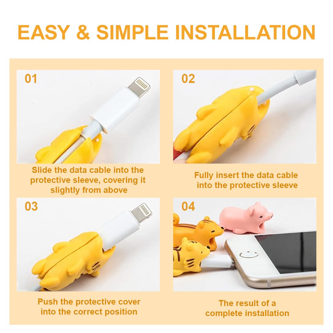 10PCS Protezione Cavi in Silicone, Animali Proteggi Cavi, Cavi di Ricarica, Anti Rottura, Protezione Piegatura, Compatibile con la Maggior Parte dei Cavi per Smartphone