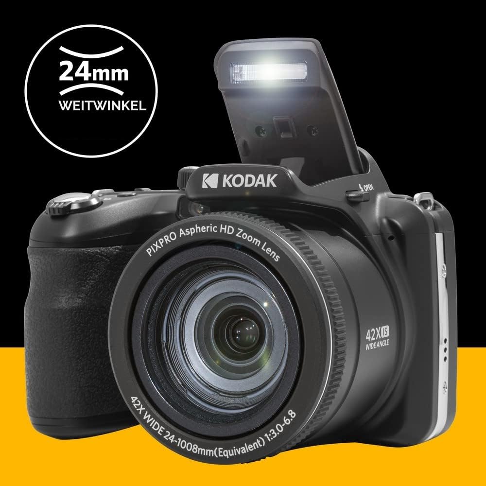 KODAK Pack Bridge Pixpro Astro Zoom AZ405 + 32GB SDHC Kodak Ultra High Speed U1-Karte - Digitale Kamera 20 Megapixel, 40-facher Zoom, Weitwinkel, LCD, Full HD 1080p Video, OIS, AA-Batterien - Weiß
