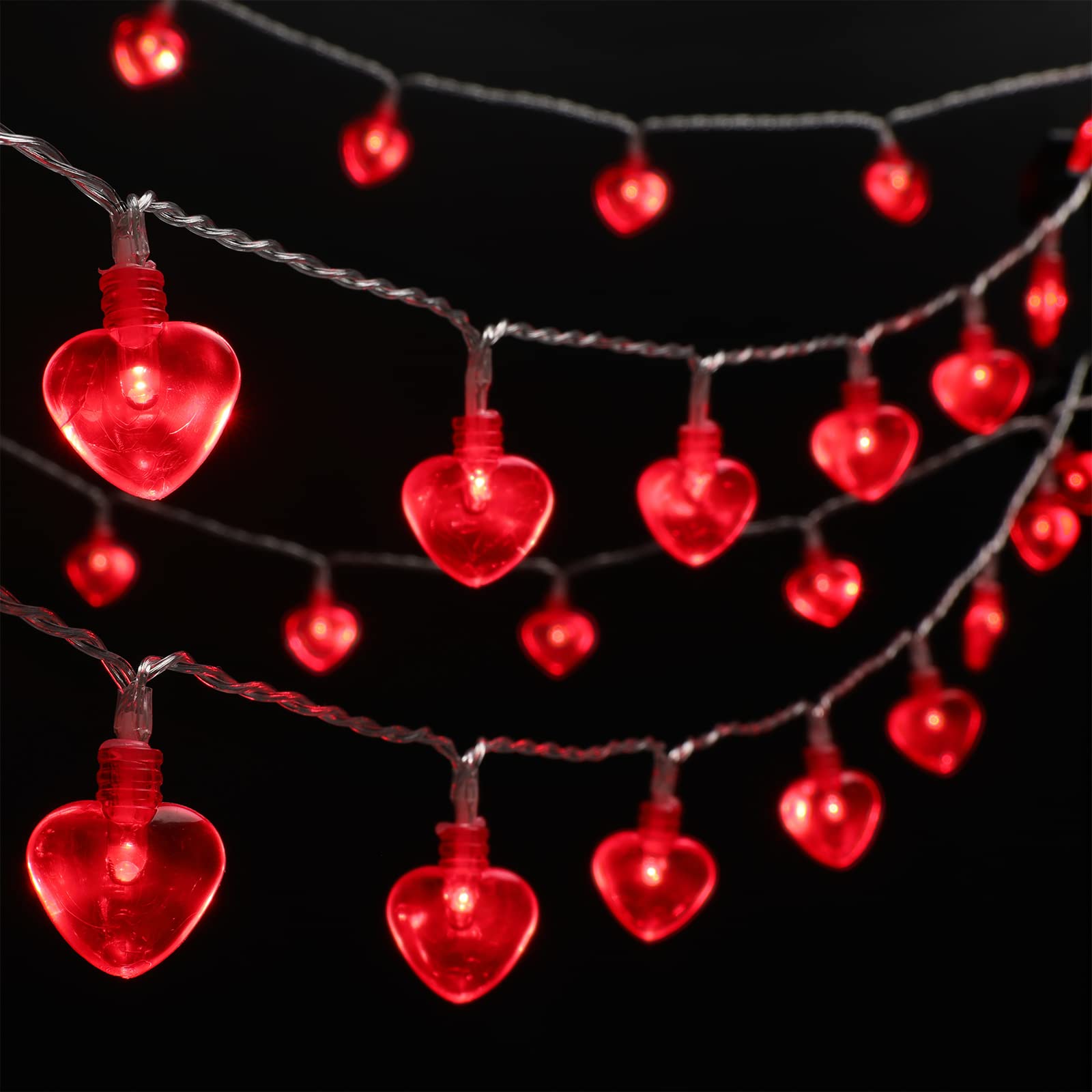 Luditek 2 Pack Total 29ft 80LED Mothers Day Decorations Battery Operated String Lights, Heart Shape Valentines Day Decor for Indoor Outdoor Home Room Party Wedding Hanging
