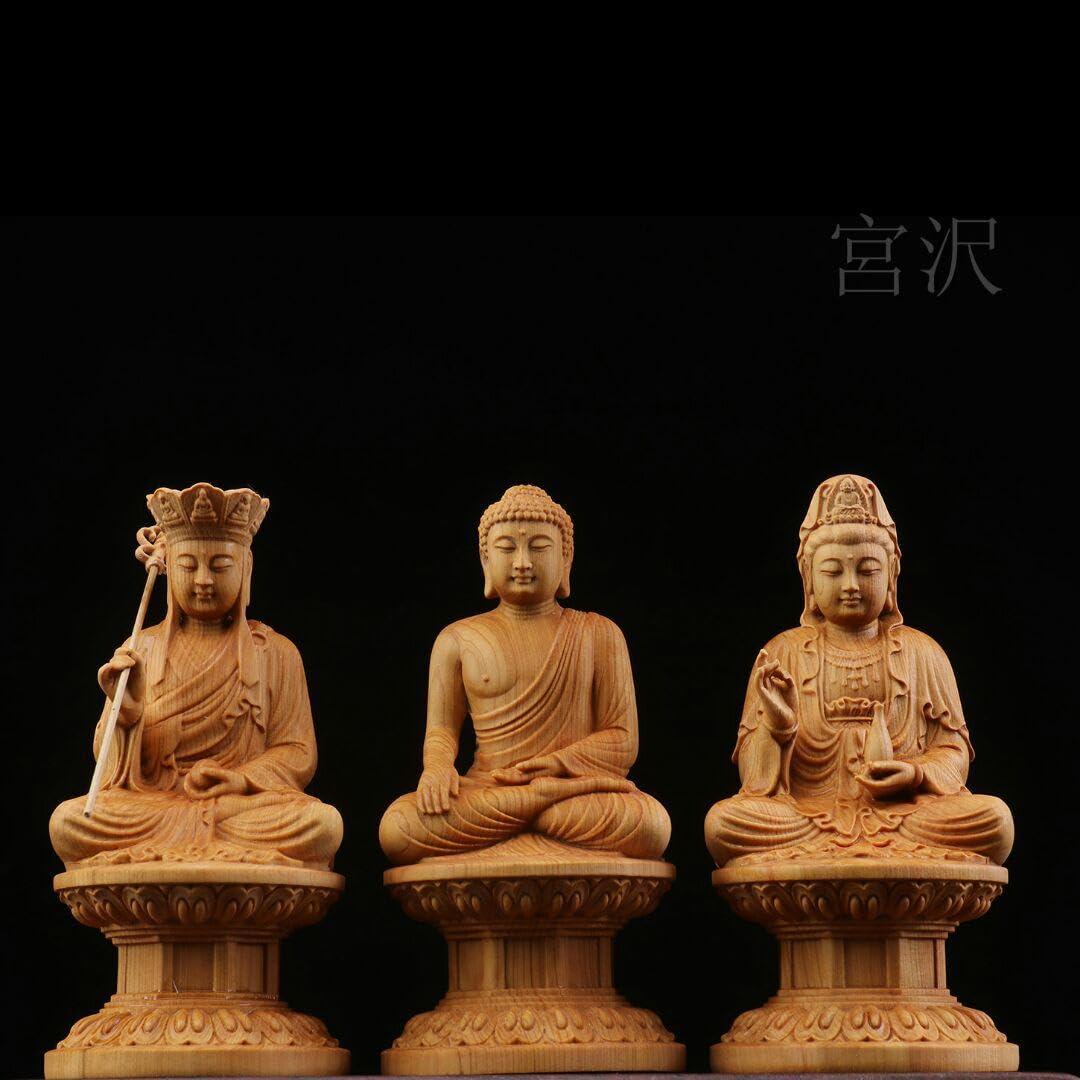 Amazon｜宮沢婆娑三聖 仏教工芸品 稀少珍品 木彫仏像 彫刻美術品｜仏像 